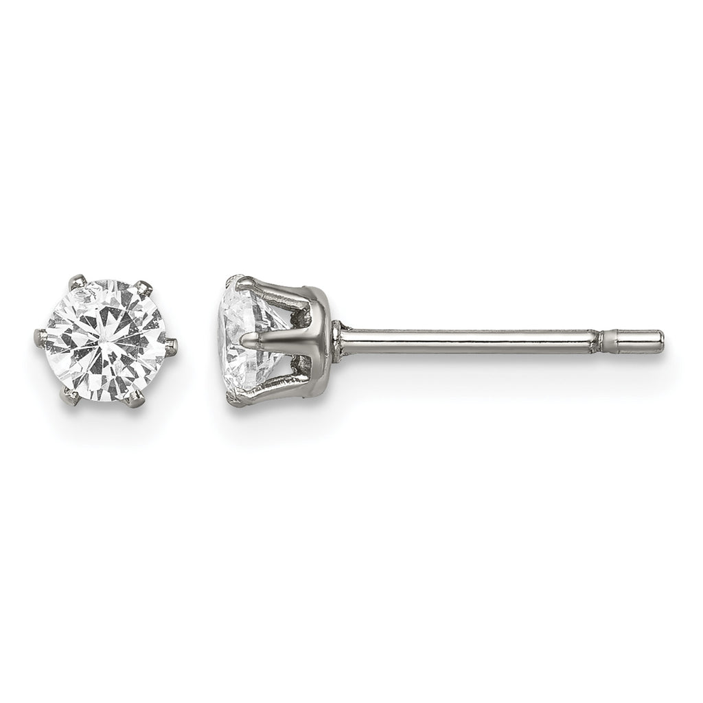 Stainless Steel Polished Round Cubic Zirconia Stud Earrings