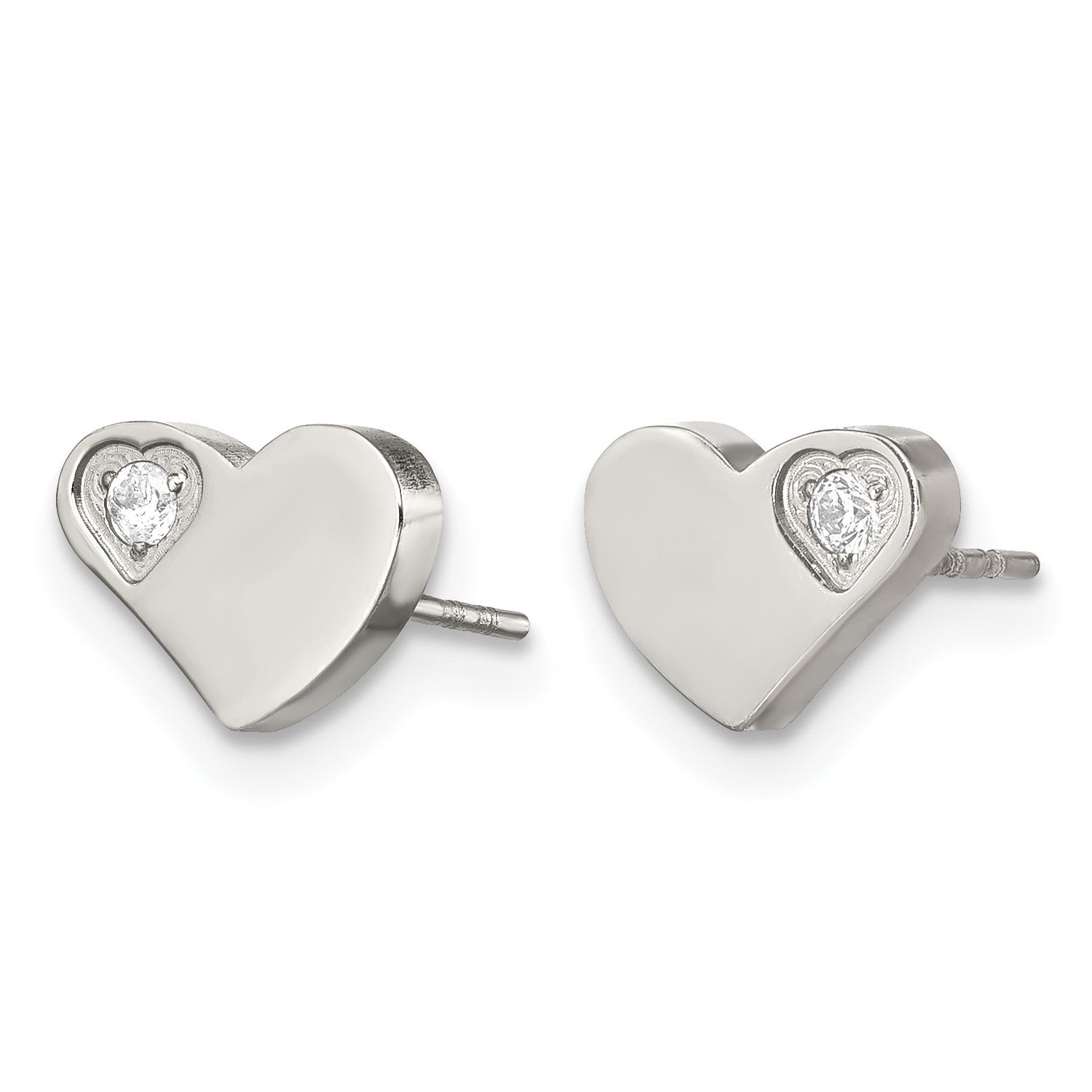 Stainless Steel Polished Heart Cubic Zirconia Button Earrings for Women Secondary image