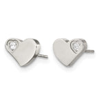 Stainless Steel Polished Heart Cubic Zirconia Button Earrings for Women