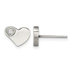Stainless Steel Polished Heart Cubic Zirconia Button Earrings for Women