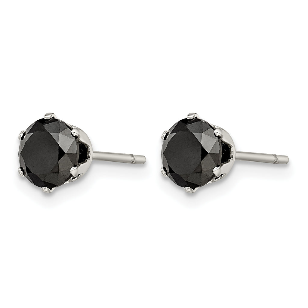 Stainless Steel Polished Round Black Cubic Zirconia Stud Earrings