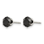 Stainless Steel Polished Round Black Cubic Zirconia Stud Earrings
