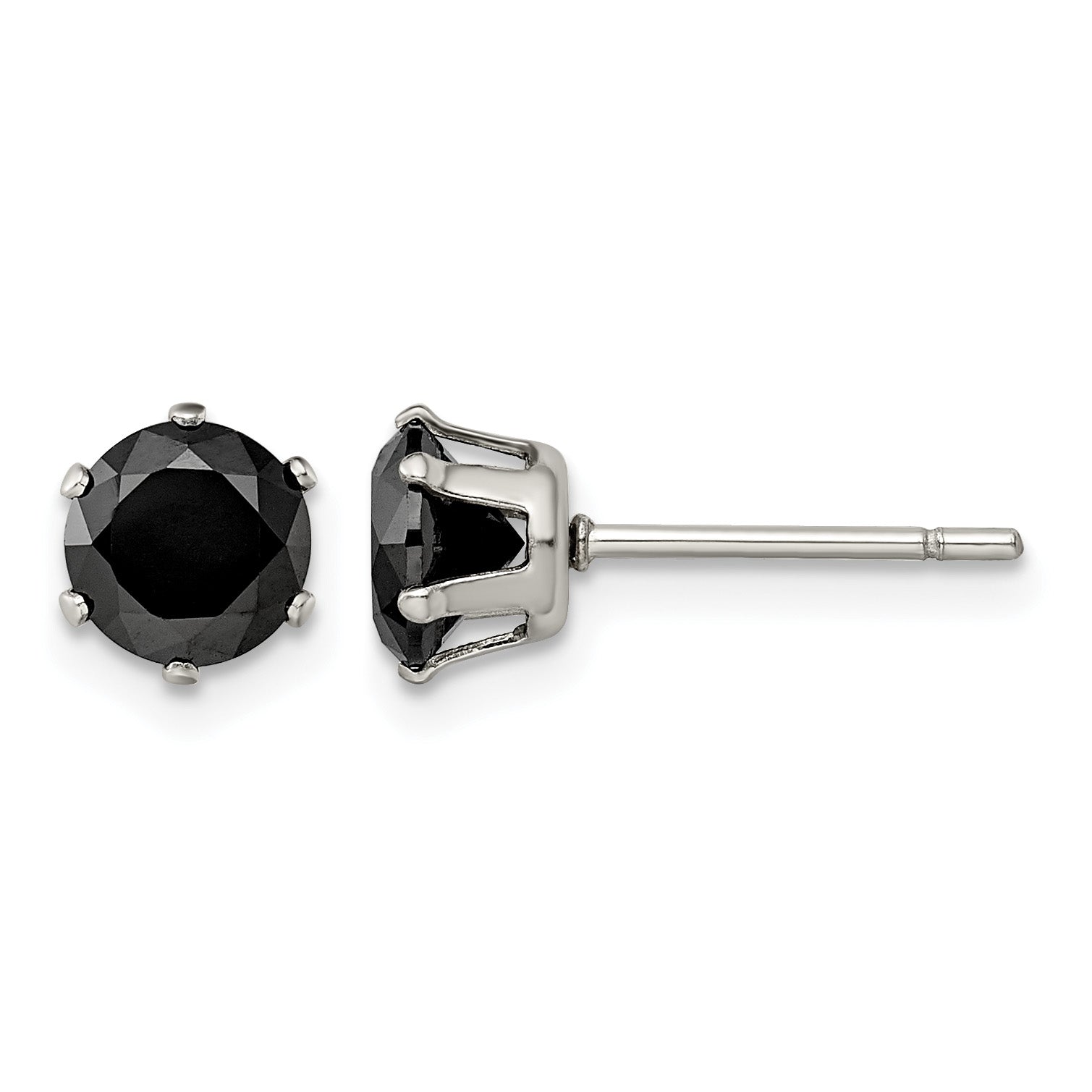Stainless Steel Polished Round Black Cubic Zirconia Stud Earrings Main image