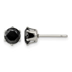 Stainless Steel Polished Round Black Cubic Zirconia Stud Earrings