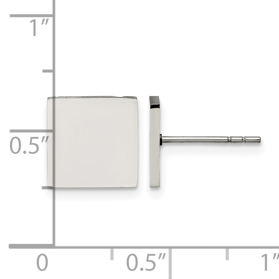 Stainless Steel Polished Square Button Earrings