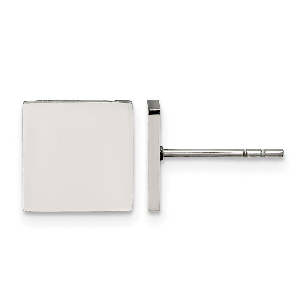 Stainless Steel Polished Square Button Earrings