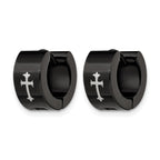 Stainless Steel Black Hinged Cross Huggie Hoop Earrings