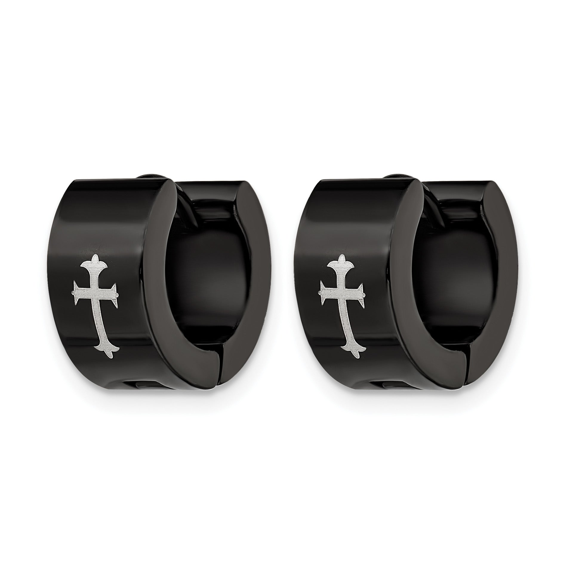 Stainless Steel Black Hinged Cross Huggie Hoop Earrings
