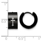 Stainless Steel Black Hinged Cross Huggie Hoop Earrings