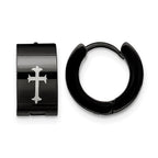 Stainless Steel Black Hinged Cross Huggie Hoop Earrings
