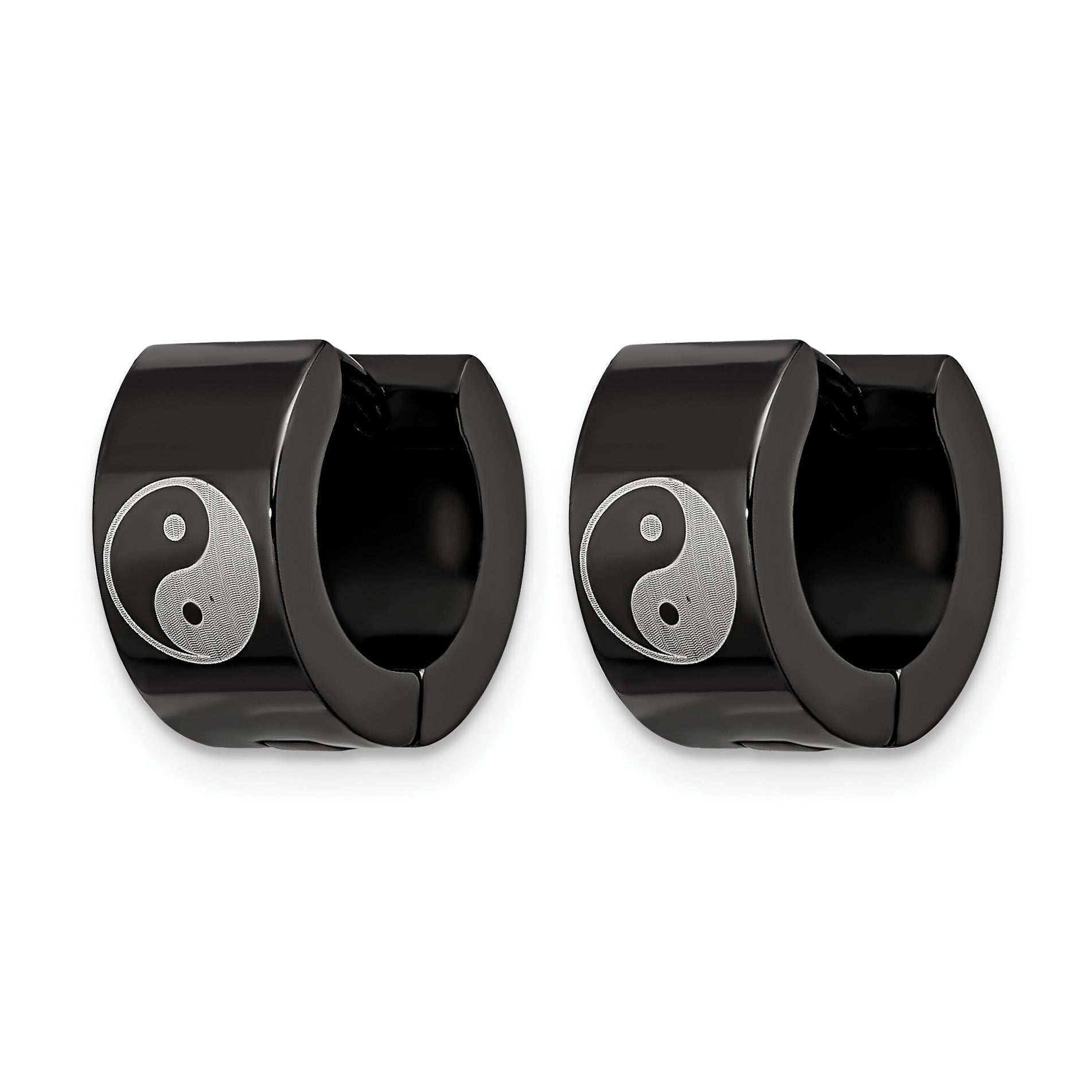 Stainless Steel Black Hinged Huggie Hoop Earrings