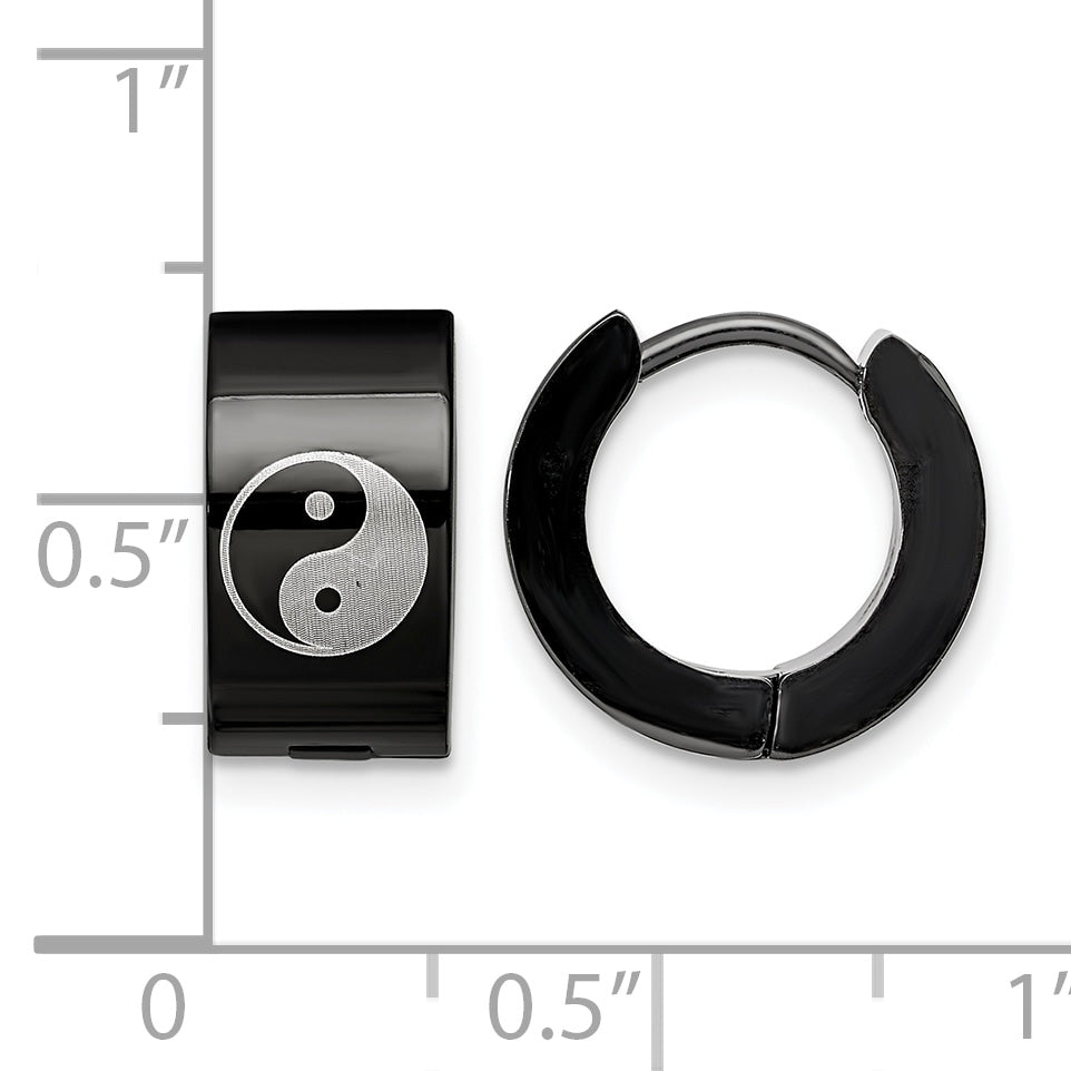 Stainless Steel Black Hinged Huggie Hoop Earrings