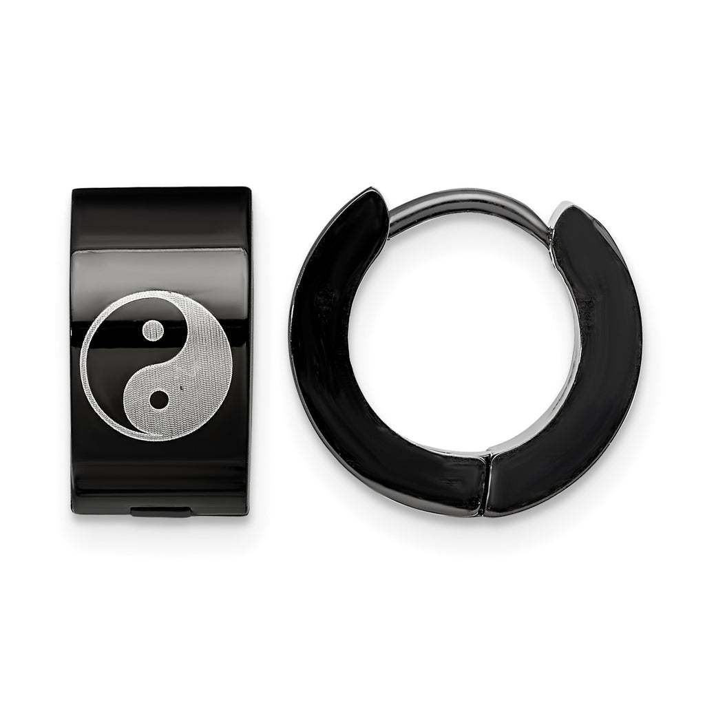 Stainless Steel Black Hinged Huggie Hoop Earrings