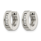 Stainless Steel Polished Hinged Cubic Zirconia Huggie Hoop Earrings