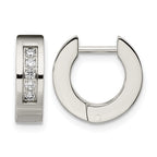 Stainless Steel Polished Hinged Cubic Zirconia Huggie Hoop Earrings