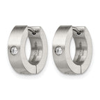 Stainless Steel Brushed Hinged Cubic Zirconia Huggie Hoop Earrings