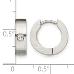Stainless Steel Brushed Hinged Cubic Zirconia Huggie Hoop Earrings