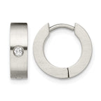 Stainless Steel Brushed Hinged Cubic Zirconia Huggie Hoop Earrings