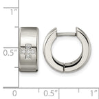 Stainless Steel Polished & Brushed Hinged Cubic Zirconia Huggie Hoop Earrings
