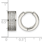 Stainless Steel Polished & Brushed Hinged Cubic Zirconia Huggie Hoop Earrings