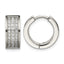 Stainless Steel Polished & Brushed Hinged Cubic Zirconia Huggie Hoop Earrings