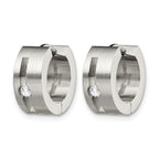 Stainless Steel Polished & Brushed Hinged Cubic Zirconia Huggie Hoop Earrings