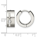 Stainless Steel Polished & Brushed Hinged Cubic Zirconia Huggie Hoop Earrings