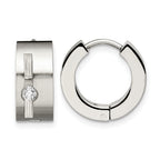 Stainless Steel Polished & Brushed Hinged Cubic Zirconia Huggie Hoop Earrings