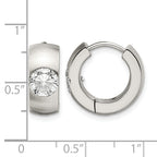 Stainless Steel Polished & Brushed Round Hinged Cubic Zirconia Huggie Hoop Earrings