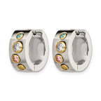 Stainless Steel Gold-Tone Polished Hinged Yellow Cubic Zirconia Huggie Hoop Earrings