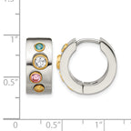 Stainless Steel Gold-Tone Polished Hinged Yellow Cubic Zirconia Huggie Hoop Earrings
