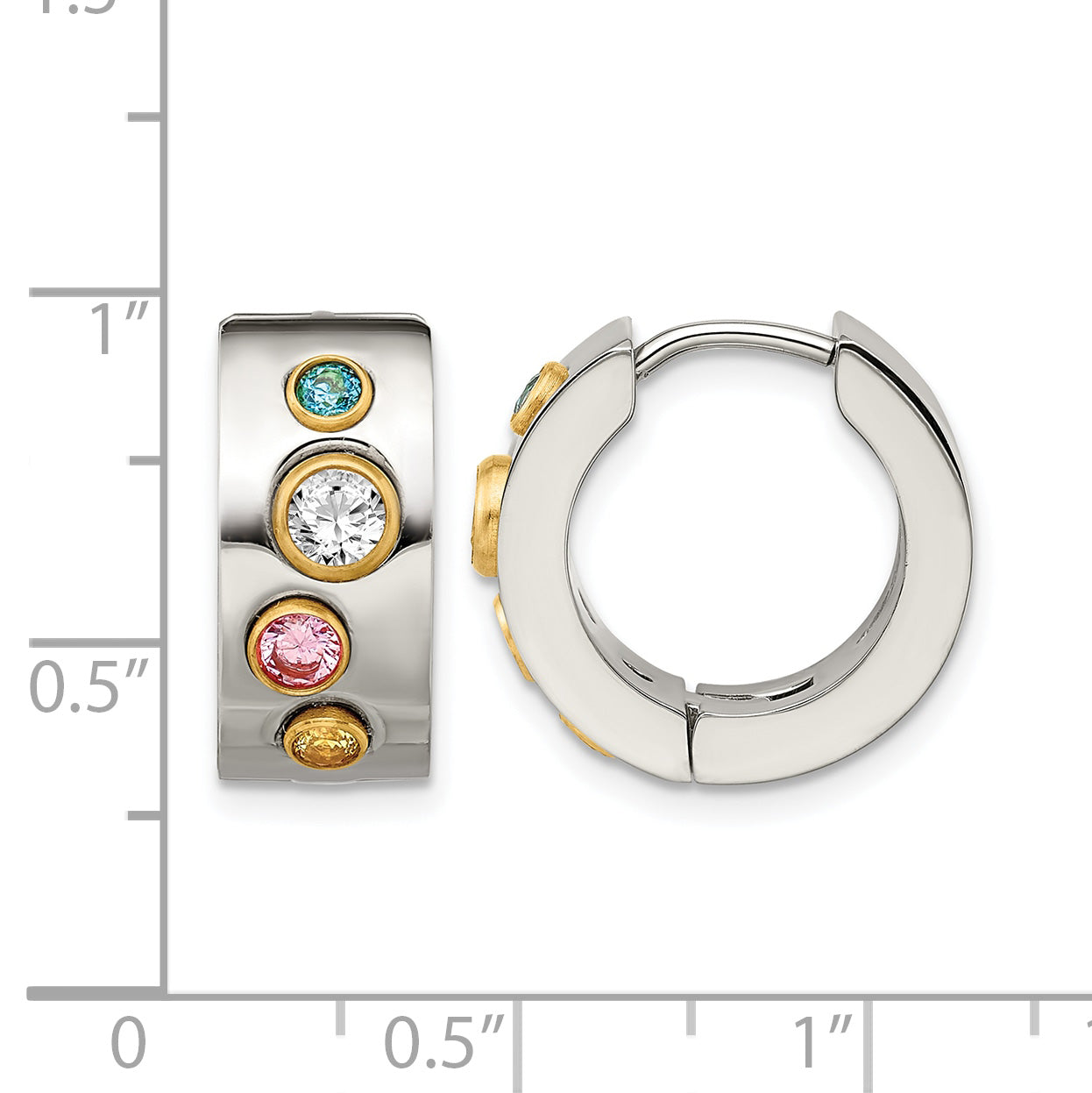 Stainless Steel Gold-Tone Polished Hinged Yellow Cubic Zirconia Huggie Hoop Earrings
