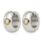 Stainless Steel Gold-Tone Polished Hinged Yellow Cubic Zirconia Huggie Hoop Earrings