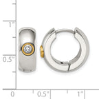 Stainless Steel Gold-Tone Polished Hinged Yellow Cubic Zirconia Huggie Hoop Earrings