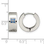 Stainless Steel Polished & Brushed Hinged Blue Cubic Zirconia Huggie Hoop Earrings