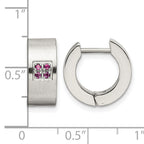 Stainless Steel Polished & Brushed Hinged Pink Cubic Zirconia Huggie Hoop Earrings