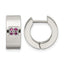 Stainless Steel Polished & Brushed Hinged Pink Cubic Zirconia Huggie Hoop Earrings