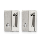 Stainless Steel Polished & Brushed Square Hinged Cubic Zirconia Huggie Hoop Earrings