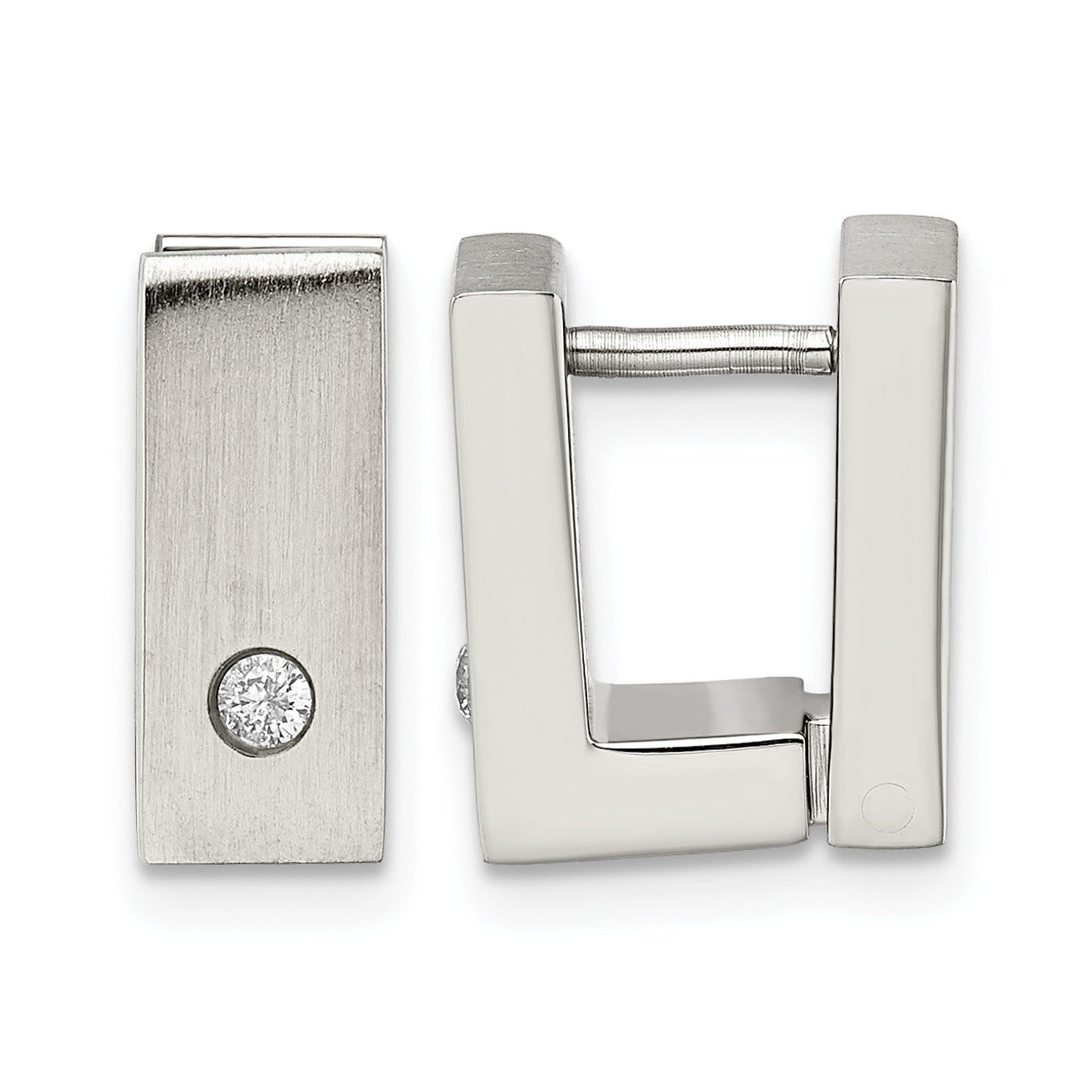 Stainless Steel Polished & Brushed Square Hinged Cubic Zirconia Huggie Hoop Earrings Main image