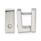 Stainless Steel Polished & Brushed Square Hinged Cubic Zirconia Huggie Hoop Earrings