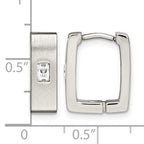 Stainless Steel Polished & Brushed Square Hinged Cubic Zirconia Huggie Hoop Earrings