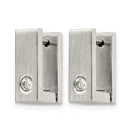 Stainless Steel Polished & Brushed Square Hinged Cubic Zirconia Huggie Hoop Earrings