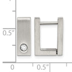 Stainless Steel Polished & Brushed Square Hinged Cubic Zirconia Huggie Hoop Earrings