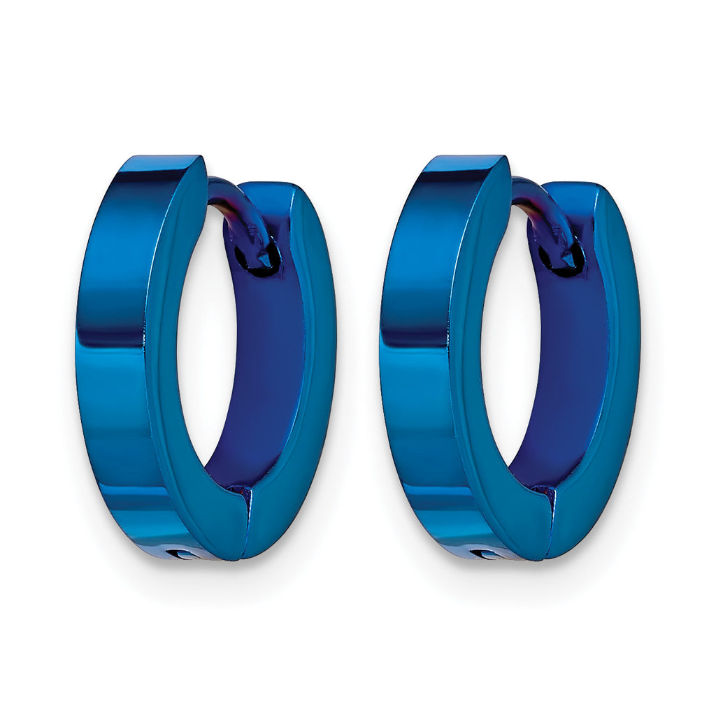 Stainless Steel Blue Brushed Hinged Huggie Hoop Earrings