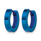 Stainless Steel Blue Brushed Hinged Huggie Hoop Earrings