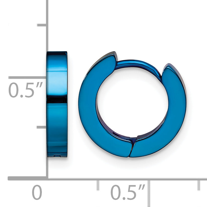 Stainless Steel Blue Brushed Hinged Huggie Hoop Earrings