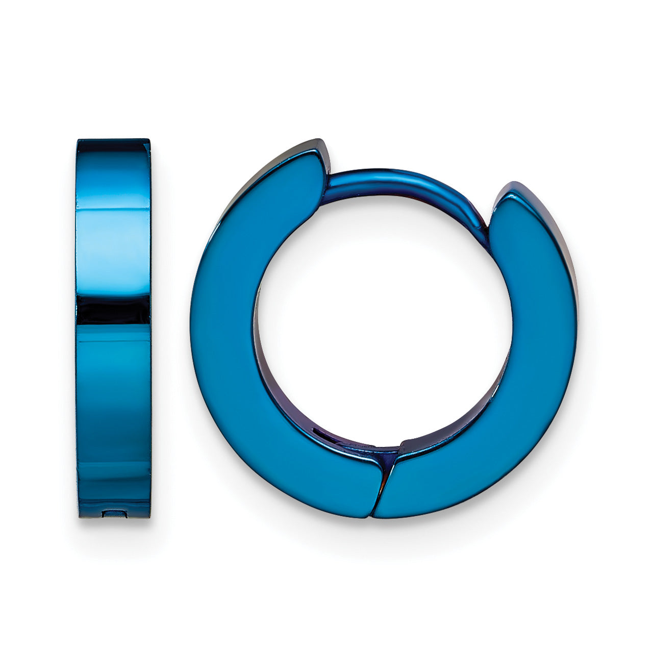 Stainless Steel Blue Brushed Hinged Huggie Hoop Earrings