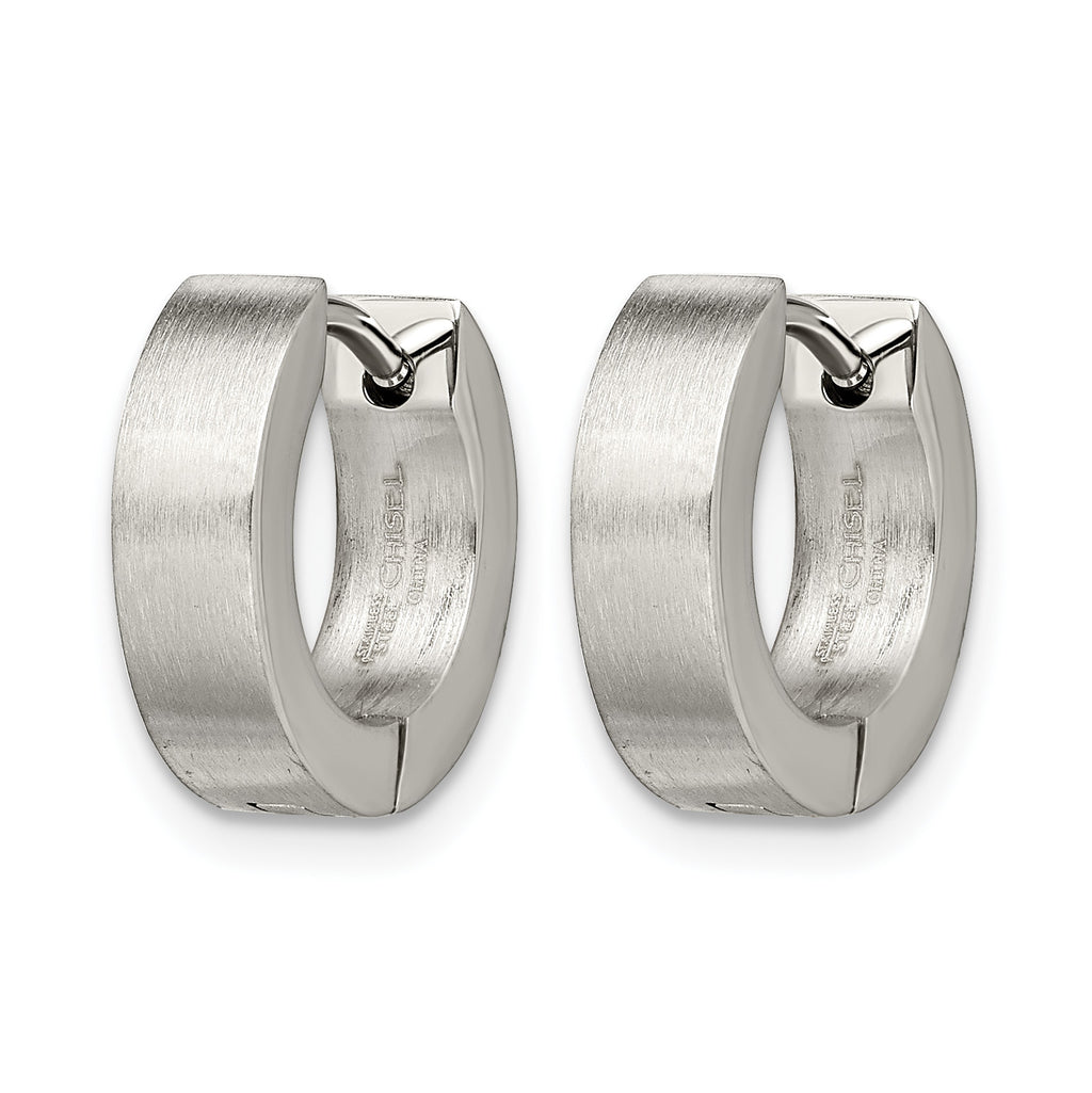 Stainless Steel Polished & Brushed Round Hinged Huggie Hoop Earrings