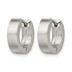Stainless Steel Polished & Brushed Round Hinged Huggie Hoop Earrings