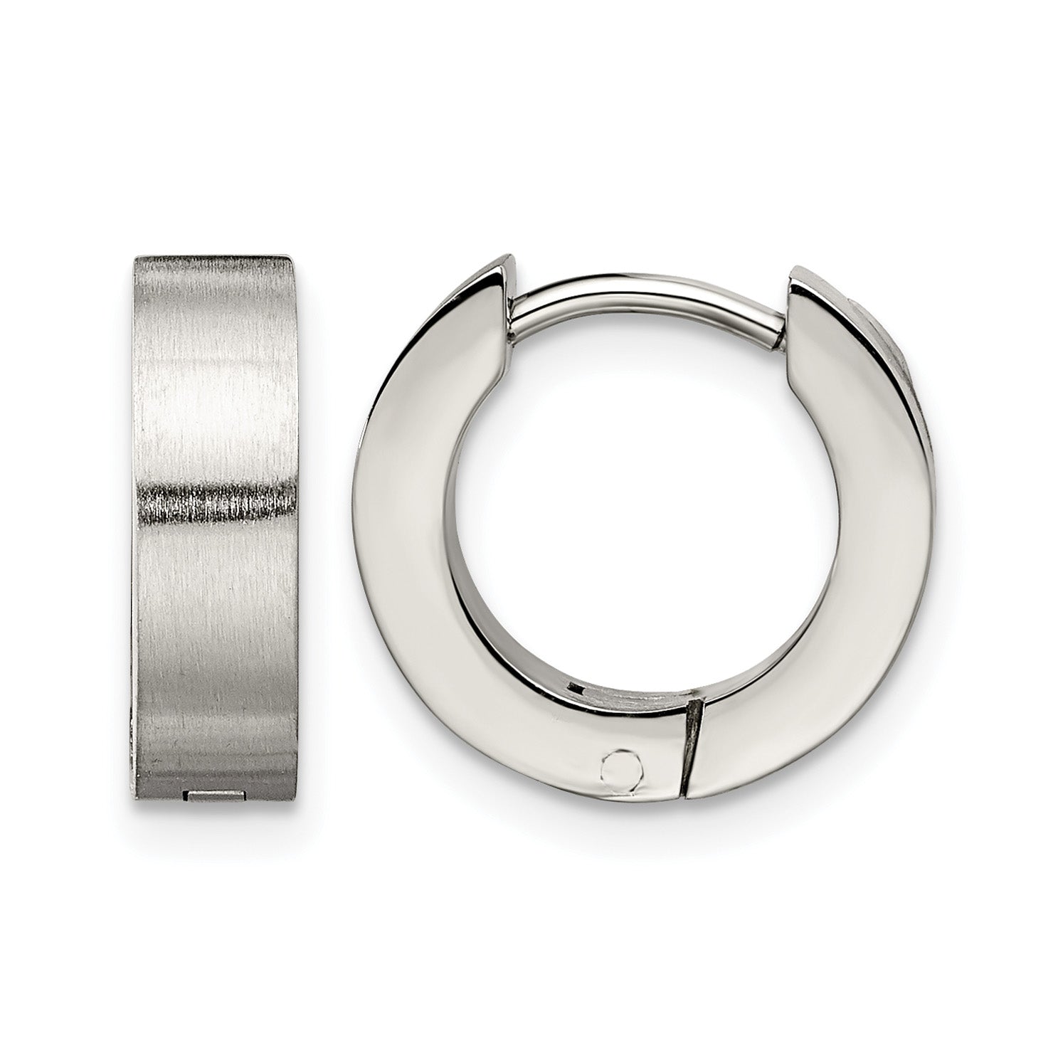 Stainless Steel Polished & Brushed Round Hinged Huggie Hoop Earrings Main image